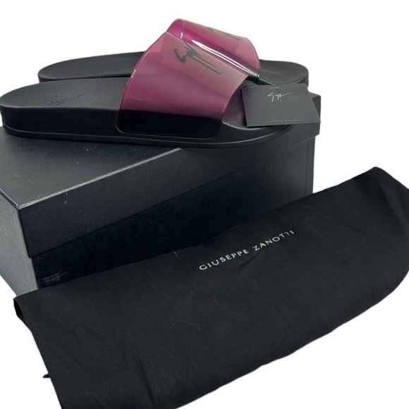 GIUSEPPE ZANOTTI NWT MEN’S BLACK PURPLE PINK SLIDES SANDALS SIZE 12 /45 - Picture 11 of 12